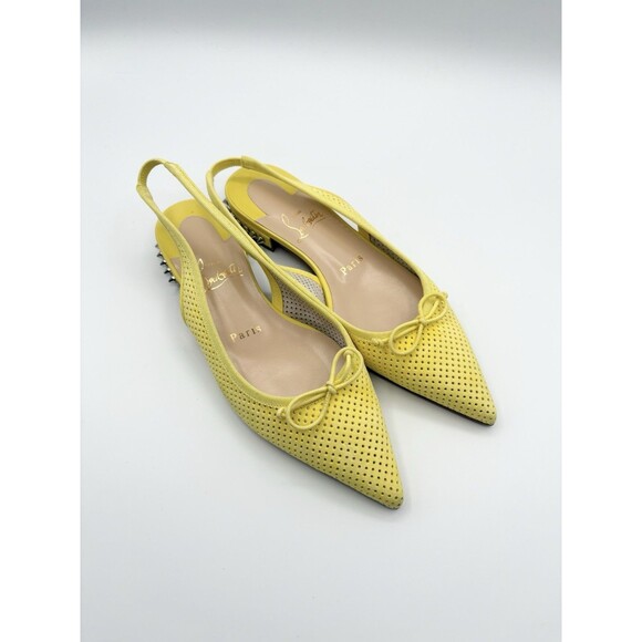 Christian Louboutin Yellow Hall Sling Spiked Slingback Flats Leather Sz EU 36 6 - Picture 2 of 11